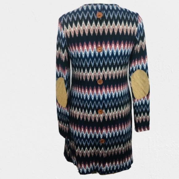 Boutique Open Front Cardigan Chevron Pattern - Picture 3 of 7